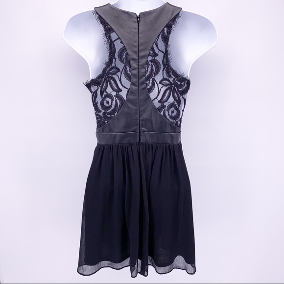 BCBG Black Faux Leather and Lace Mini Dress Sz 0 - Picture 4 of 9